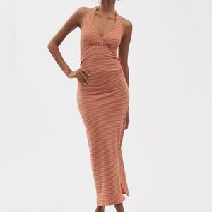 Striped Halter slim midi dress